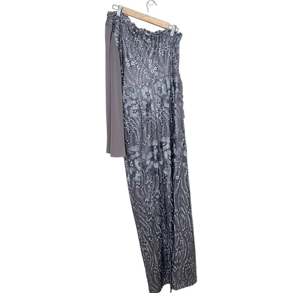 JS Collection Grey One-Shoulder Overlay Lace Gown Size 4 - Picture 6 of 8